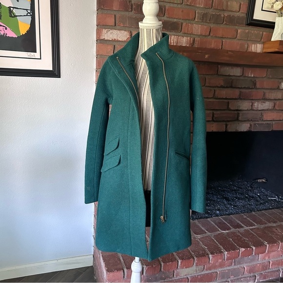 J. Crew Cocoon Coat in Italian Stadium-Cloth Wool Blend Forest Green Sz 2 TALL - Picture 5 of 14